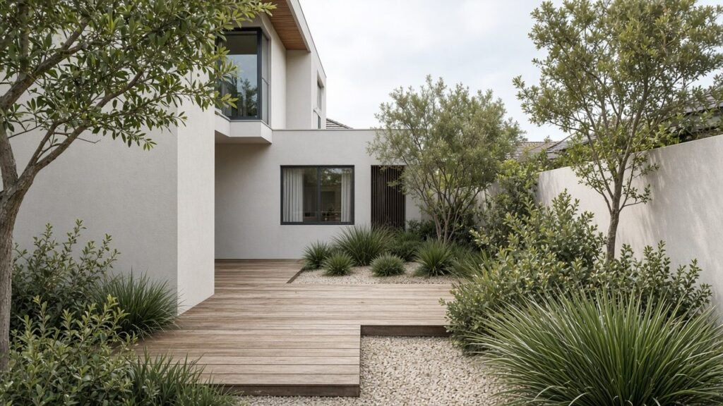 Courtyard of the fictional coastal townhouse