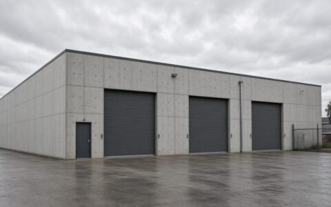 Fictional industrial unit with a sealed yard and roller doors