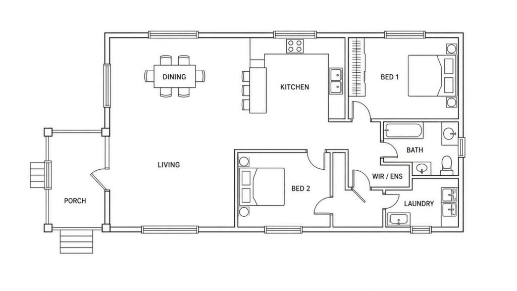 Fictional floor plan of the Fitzroy weatherboard house
