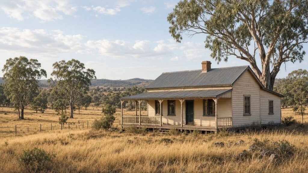 Fictional rural cottage on a wide Australian holding