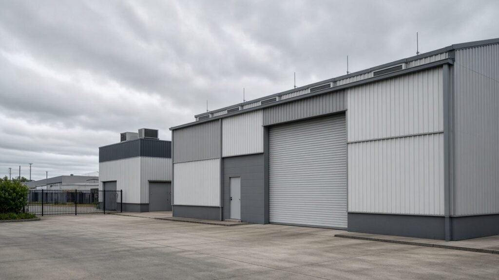 Exterior of a fictional Port Melbourne warehouse