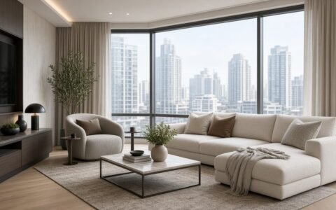 Living room of the fictional Southbank apartment